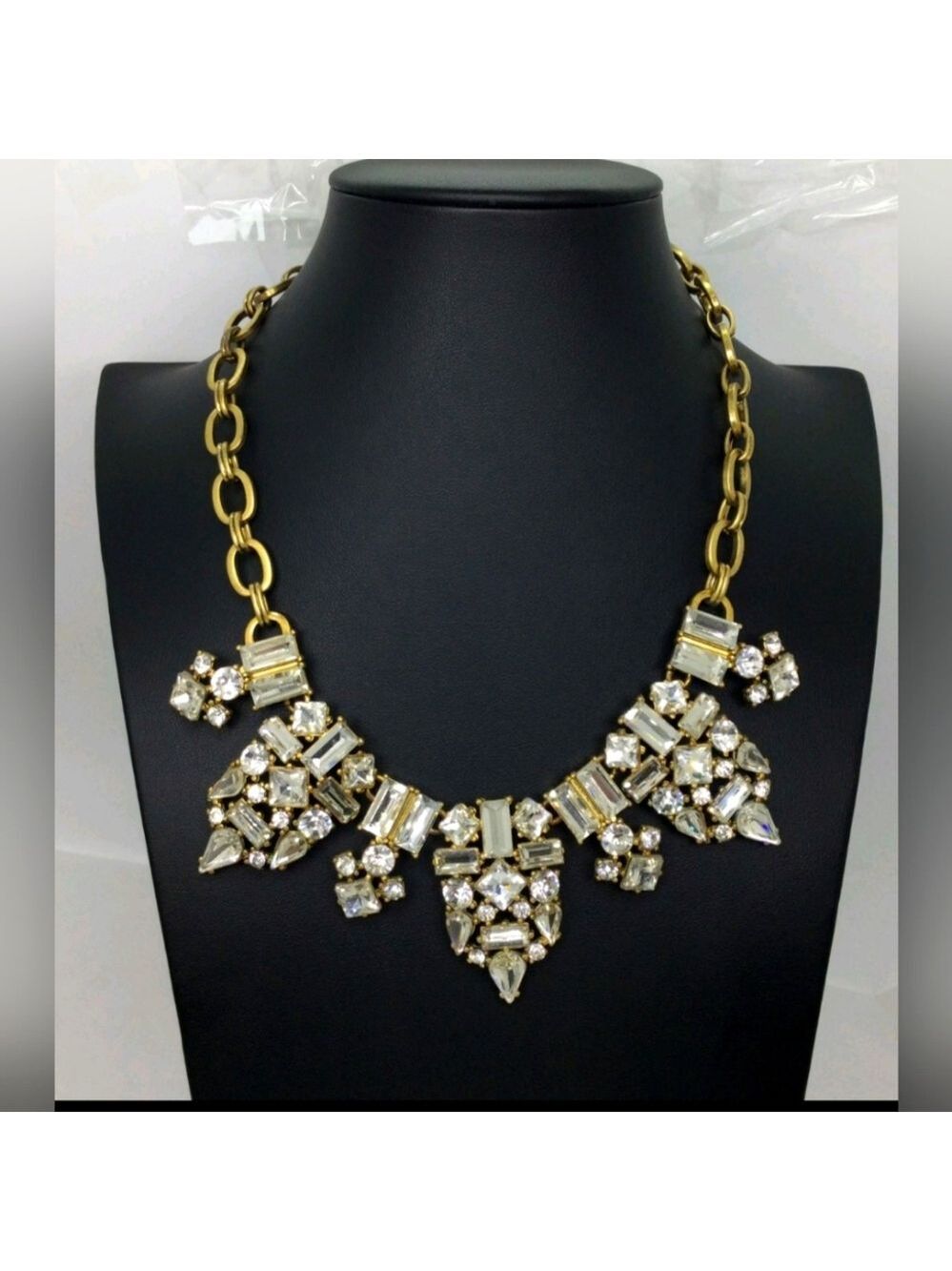 J. Crew Clear Rhinestone Statement Necklace EUC 16"
